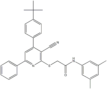 2-{[4-(4-tert-butylphenyl)-3-cyano-6-phenyl-2-pyridinyl]sulfanyl}-N-(3,5-dimethylphenyl)acetamide Structure