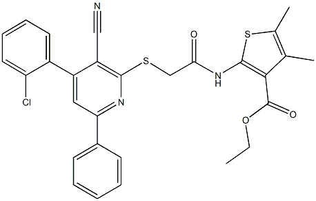 ethyl 2-[({[4-(2-chlorophenyl)-3-cyano-6-phenyl-2-pyridinyl]sulfanyl}acetyl)amino]-4,5-dimethyl-3-thiophenecarboxylate 구조식 이미지