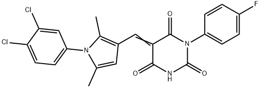 5-{[1-(3,4-dichlorophenyl)-2,5-dimethyl-1H-pyrrol-3-yl]methylene}-1-(4-fluorophenyl)-2,4,6(1H,3H,5H)-pyrimidinetrione 구조식 이미지