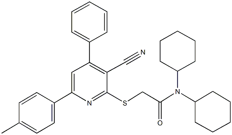 2-{[3-cyano-6-(4-methylphenyl)-4-phenyl-2-pyridinyl]sulfanyl}-N,N-dicyclohexylacetamide 구조식 이미지