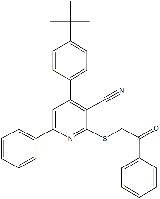 4-(4-tert-butylphenyl)-2-[(2-oxo-2-phenylethyl)sulfanyl]-6-phenylnicotinonitrile 구조식 이미지