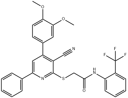 2-{[3-cyano-4-(3,4-dimethoxyphenyl)-6-phenyl-2-pyridinyl]sulfanyl}-N-[2-(trifluoromethyl)phenyl]acetamide Structure