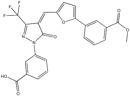 3-[4-({5-[3-(methoxycarbonyl)phenyl]-2-furyl}methylene)-5-oxo-3-(trifluoromethyl)-4,5-dihydro-1H-pyrazol-1-yl]benzoic acid Structure