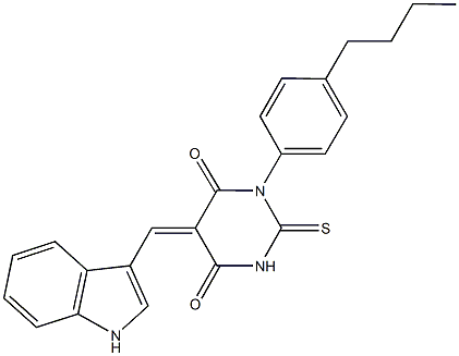 1-(4-butylphenyl)-5-(1H-indol-3-ylmethylene)-2-thioxodihydro-4,6(1H,5H)-pyrimidinedione Structure