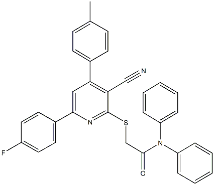 2-{[3-cyano-6-(4-fluorophenyl)-4-(4-methylphenyl)-2-pyridinyl]sulfanyl}-N,N-diphenylacetamide 구조식 이미지