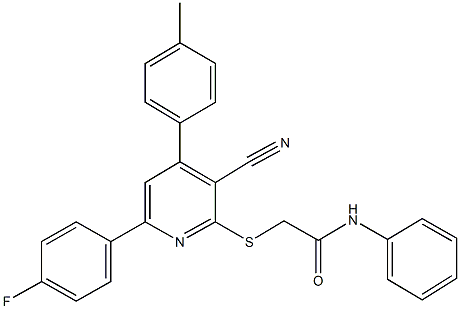 2-{[3-cyano-6-(4-fluorophenyl)-4-(4-methylphenyl)-2-pyridinyl]sulfanyl}-N-phenylacetamide Structure