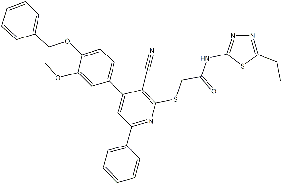 2-({4-[4-(benzyloxy)-3-methoxyphenyl]-3-cyano-6-phenyl-2-pyridinyl}sulfanyl)-N-(5-ethyl-1,3,4-thiadiazol-2-yl)acetamide Structure