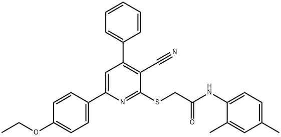 2-{[3-cyano-6-(4-ethoxyphenyl)-4-phenyl-2-pyridinyl]sulfanyl}-N-(2,4-dimethylphenyl)acetamide Structure