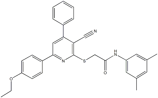 2-{[3-cyano-6-(4-ethoxyphenyl)-4-phenyl-2-pyridinyl]sulfanyl}-N-(3,5-dimethylphenyl)acetamide 구조식 이미지