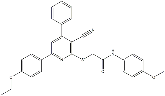 2-{[3-cyano-6-(4-ethoxyphenyl)-4-phenyl-2-pyridinyl]sulfanyl}-N-(4-methoxyphenyl)acetamide Structure