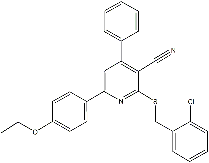 2-[(2-chlorobenzyl)sulfanyl]-6-(4-ethoxyphenyl)-4-phenylnicotinonitrile Structure