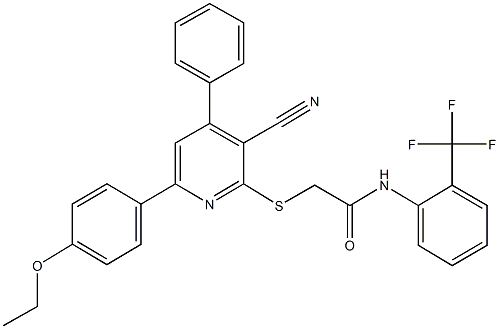 2-{[3-cyano-6-(4-ethoxyphenyl)-4-phenyl-2-pyridinyl]sulfanyl}-N-[2-(trifluoromethyl)phenyl]acetamide 구조식 이미지