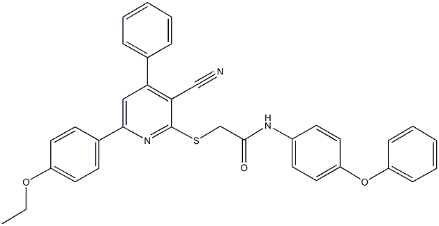 2-{[3-cyano-6-(4-ethoxyphenyl)-4-phenyl-2-pyridinyl]sulfanyl}-N-(4-phenoxyphenyl)acetamide 구조식 이미지