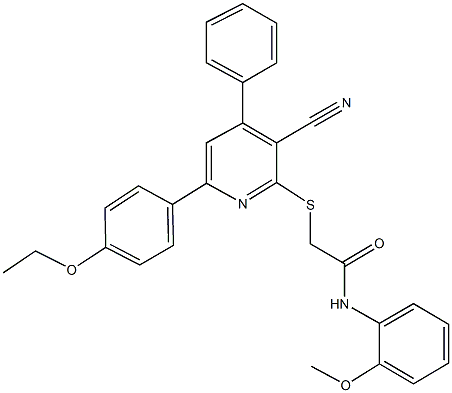 2-{[3-cyano-6-(4-ethoxyphenyl)-4-phenyl-2-pyridinyl]sulfanyl}-N-(2-methoxyphenyl)acetamide Structure