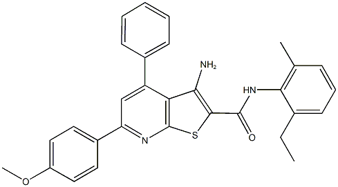 3-amino-N-(2-ethyl-6-methylphenyl)-6-(4-methoxyphenyl)-4-phenylthieno[2,3-b]pyridine-2-carboxamide Structure