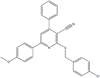 2-[(4-chlorobenzyl)sulfanyl]-6-(4-methoxyphenyl)-4-phenylnicotinonitrile 구조식 이미지