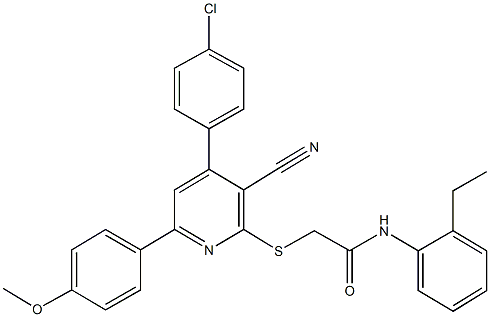 2-{[4-(4-chlorophenyl)-3-cyano-6-(4-methoxyphenyl)-2-pyridinyl]sulfanyl}-N-(2-ethylphenyl)acetamide Structure