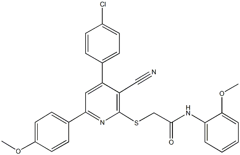 2-{[4-(4-chlorophenyl)-3-cyano-6-(4-methoxyphenyl)-2-pyridinyl]sulfanyl}-N-(2-methoxyphenyl)acetamide Structure