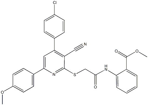 methyl 2-[({[4-(4-chlorophenyl)-3-cyano-6-(4-methoxyphenyl)-2-pyridinyl]sulfanyl}acetyl)amino]benzoate 구조식 이미지