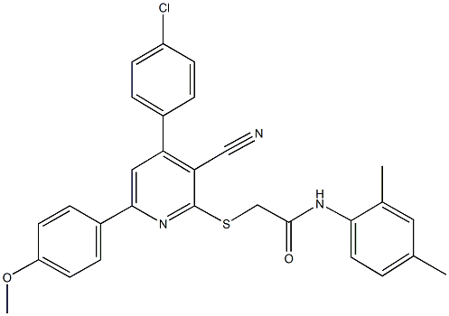 2-{[4-(4-chlorophenyl)-3-cyano-6-(4-methoxyphenyl)-2-pyridinyl]sulfanyl}-N-(2,4-dimethylphenyl)acetamide 구조식 이미지
