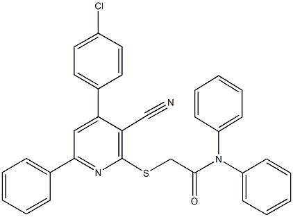 2-{[4-(4-chlorophenyl)-3-cyano-6-phenyl-2-pyridinyl]sulfanyl}-N,N-diphenylacetamide 구조식 이미지