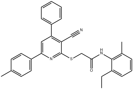 2-{[3-cyano-6-(4-methylphenyl)-4-phenyl-2-pyridinyl]sulfanyl}-N-(2-ethyl-6-methylphenyl)acetamide Structure