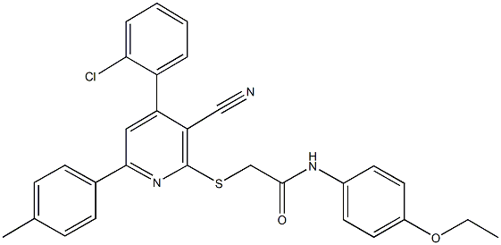 2-{[4-(2-chlorophenyl)-3-cyano-6-(4-methylphenyl)-2-pyridinyl]sulfanyl}-N-(4-ethoxyphenyl)acetamide 구조식 이미지