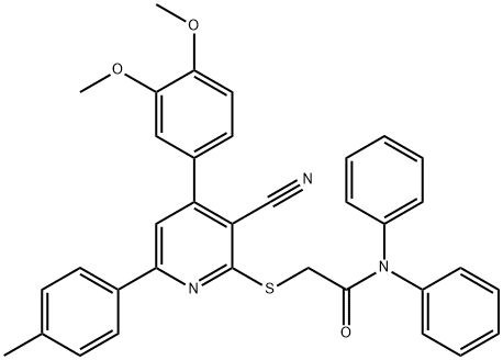2-{[3-cyano-4-(3,4-dimethoxyphenyl)-6-(4-methylphenyl)-2-pyridinyl]sulfanyl}-N,N-diphenylacetamide 구조식 이미지