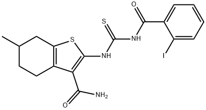 2-({[(2-iodobenzoyl)amino]carbothioyl}amino)-6-methyl-4,5,6,7-tetrahydro-1-benzothiophene-3-carboxamide 구조식 이미지