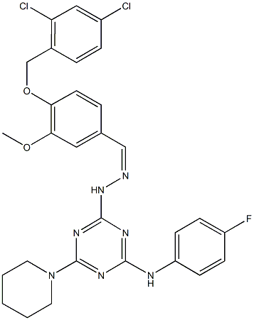 4-{[(2,4-dichlorophenyl)methyl]oxy}-3-(methyloxy)benzaldehyde {4-[(4-fluorophenyl)amino]-6-piperidin-1-yl-1,3,5-triazin-2-yl}hydrazone 구조식 이미지