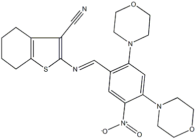 2-{[5-nitro-2,4-di(4-morpholinyl)benzylidene]amino}-4,5,6,7-tetrahydro-1-benzothiophene-3-carbonitrile Structure