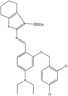 2-{[2-[(2,4-dichlorobenzyl)oxy]-4-(diethylamino)benzylidene]amino}-4,5,6,7-tetrahydro-1-benzothiophene-3-carbonitrile 구조식 이미지