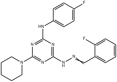 2-fluorobenzaldehyde [4-(4-fluoroanilino)-6-piperidin-1-yl-1,3,5-triazin-2-yl]hydrazone 구조식 이미지