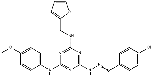 4-chlorobenzaldehyde [4-[(2-furylmethyl)amino]-6-(4-methoxyanilino)-1,3,5-triazin-2-yl]hydrazone 구조식 이미지