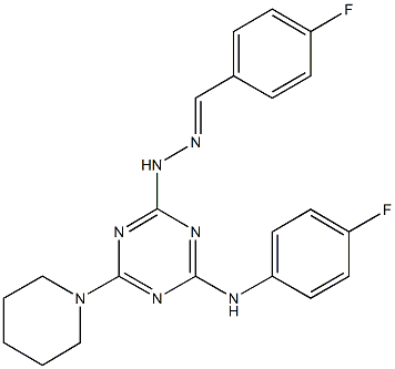 4-fluorobenzaldehyde {4-[(4-fluorophenyl)amino]-6-piperidin-1-yl-1,3,5-triazin-2-yl}hydrazone 구조식 이미지