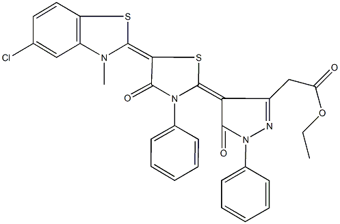 ethyl {4-[5-(5-chloro-3-methyl-1,3-benzothiazol-2(3H)-ylidene)-4-oxo-3-phenyl-1,3-thiazolidin-2-ylidene]-5-oxo-1-phenyl-4,5-dihydro-1H-pyrazol-3-yl}acetate Structure