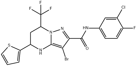 3-bromo-N-(3-chloro-4-fluorophenyl)-5-(2-thienyl)-7-(trifluoromethyl)-4,5,6,7-tetrahydropyrazolo[1,5-a]pyrimidine-2-carboxamide 구조식 이미지