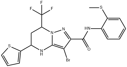 3-bromo-N-[2-(methylsulfanyl)phenyl]-5-(2-thienyl)-7-(trifluoromethyl)-4,5,6,7-tetrahydropyrazolo[1,5-a]pyrimidine-2-carboxamide 구조식 이미지