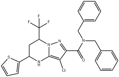 N,N-dibenzyl-3-chloro-5-(2-thienyl)-7-(trifluoromethyl)-4,5,6,7-tetrahydropyrazolo[1,5-a]pyrimidine-2-carboxamide 구조식 이미지