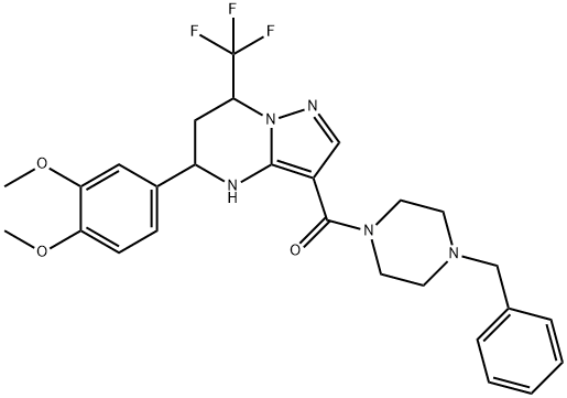 3-[(4-benzyl-1-piperazinyl)carbonyl]-5-(3,4-dimethoxyphenyl)-7-(trifluoromethyl)-4,5,6,7-tetrahydropyrazolo[1,5-a]pyrimidine 구조식 이미지