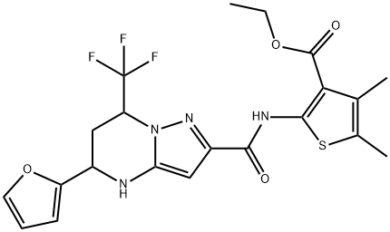 ethyl 2-({[5-(2-furyl)-7-(trifluoromethyl)-4,5,6,7-tetrahydropyrazolo[1,5-a]pyrimidin-2-yl]carbonyl}amino)-4,5-dimethyl-3-thiophenecarboxylate Structure