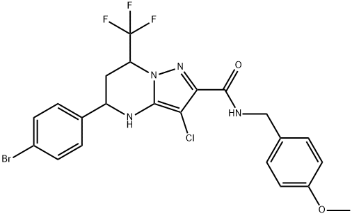 5-(4-bromophenyl)-3-chloro-N-(4-methoxybenzyl)-7-(trifluoromethyl)-4,5,6,7-tetrahydropyrazolo[1,5-a]pyrimidine-2-carboxamide 구조식 이미지