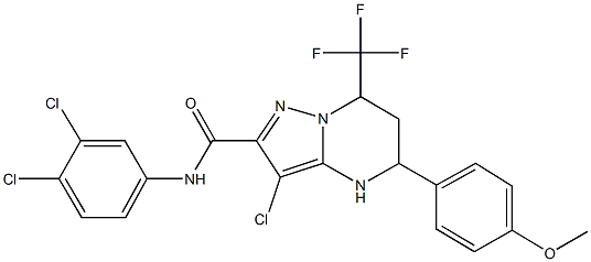 3-chloro-N-(3,4-dichlorophenyl)-5-(4-methoxyphenyl)-7-(trifluoromethyl)-4,5,6,7-tetrahydropyrazolo[1,5-a]pyrimidine-2-carboxamide 구조식 이미지