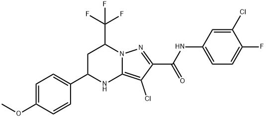 3-chloro-N-(3-chloro-4-fluorophenyl)-5-(4-methoxyphenyl)-7-(trifluoromethyl)-4,5,6,7-tetrahydropyrazolo[1,5-a]pyrimidine-2-carboxamide Structure