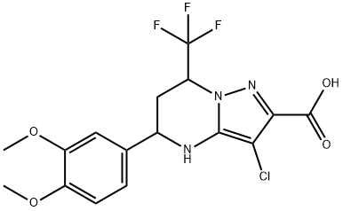 3-chloro-5-(3,4-dimethoxyphenyl)-7-(trifluoromethyl)-4,5,6,7-tetrahydropyrazolo[1,5-a]pyrimidine-2-carboxylic acid Structure