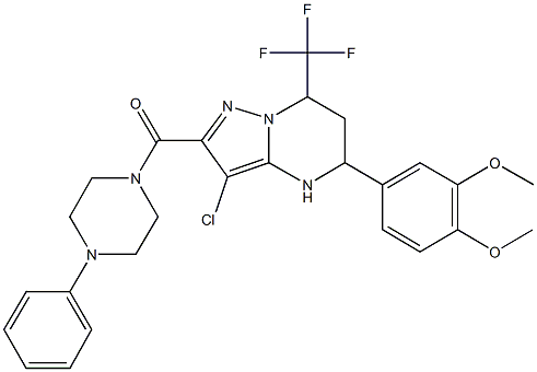 3-chloro-5-(3,4-dimethoxyphenyl)-2-[(4-phenylpiperazin-1-yl)carbonyl]-7-(trifluoromethyl)-4,5,6,7-tetrahydropyrazolo[1,5-a]pyrimidine Structure