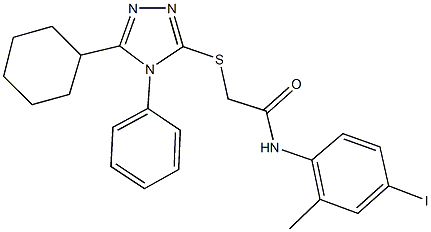2-[(5-cyclohexyl-4-phenyl-4H-1,2,4-triazol-3-yl)sulfanyl]-N-(4-iodo-2-methylphenyl)acetamide 구조식 이미지