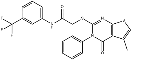 2-[(5,6-dimethyl-4-oxo-3-phenyl-3,4-dihydrothieno[2,3-d]pyrimidin-2-yl)sulfanyl]-N-[3-(trifluoromethyl)phenyl]acetamide Structure