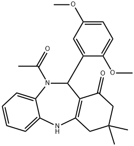 10-acetyl-11-(2,5-dimethoxyphenyl)-3,3-dimethyl-2,3,4,5,10,11-hexahydro-1H-dibenzo[b,e][1,4]diazepin-1-one Structure