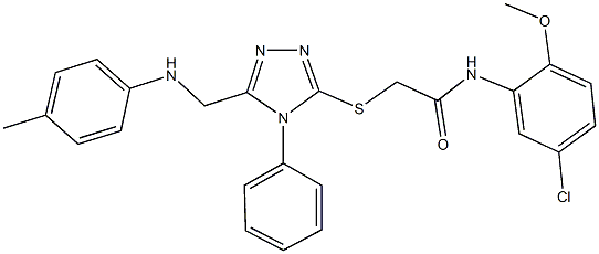 N-(5-chloro-2-methoxyphenyl)-2-{[4-phenyl-5-(4-toluidinomethyl)-4H-1,2,4-triazol-3-yl]sulfanyl}acetamide 구조식 이미지